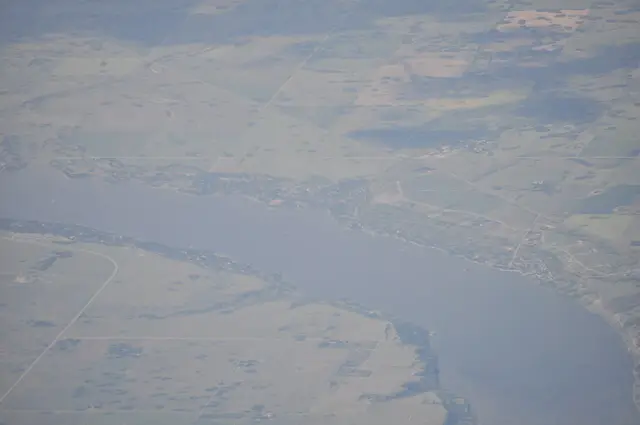 Aerial view of Last Mountain Lake and shoreline